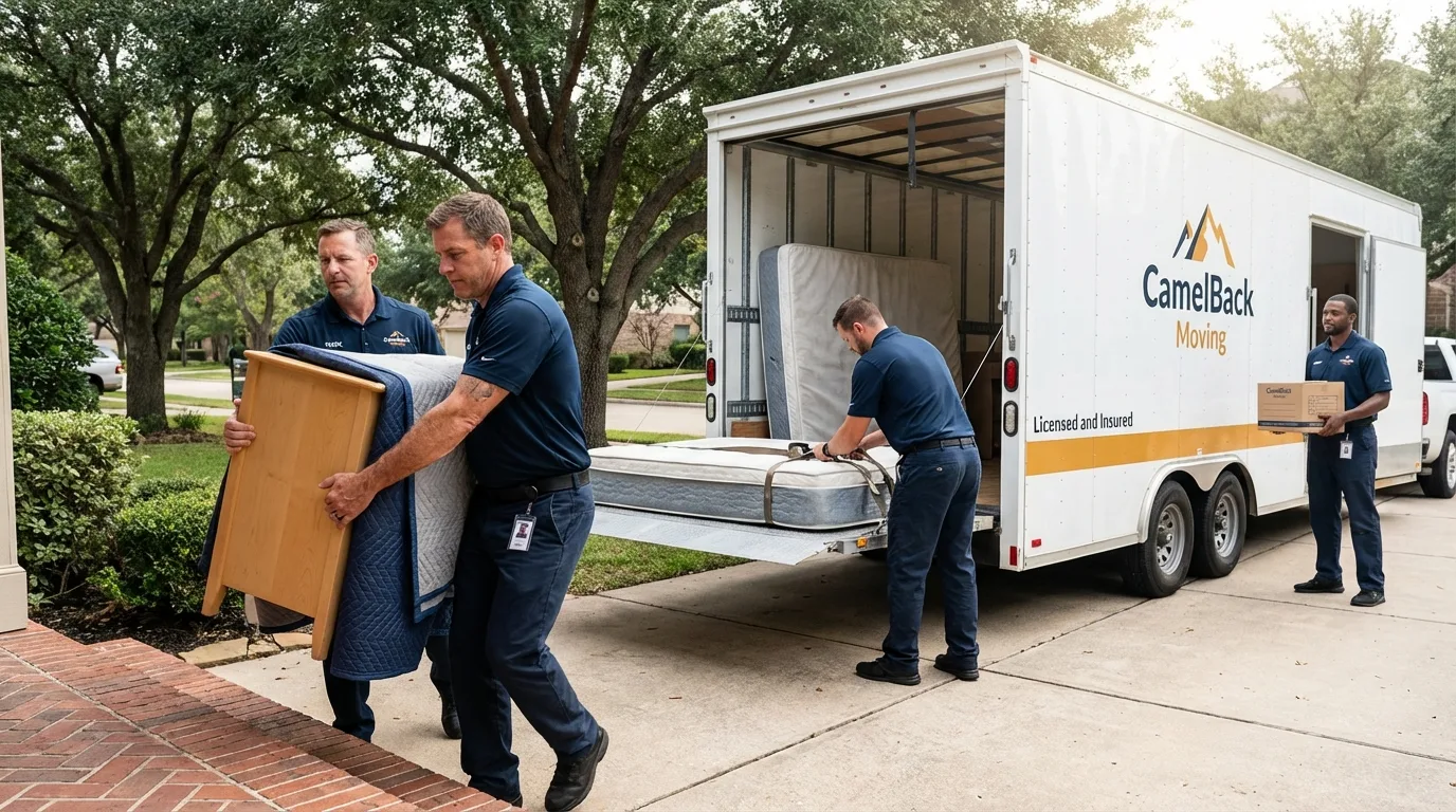 Crew loading residential truck for cross-state move from Cloverdale, VA